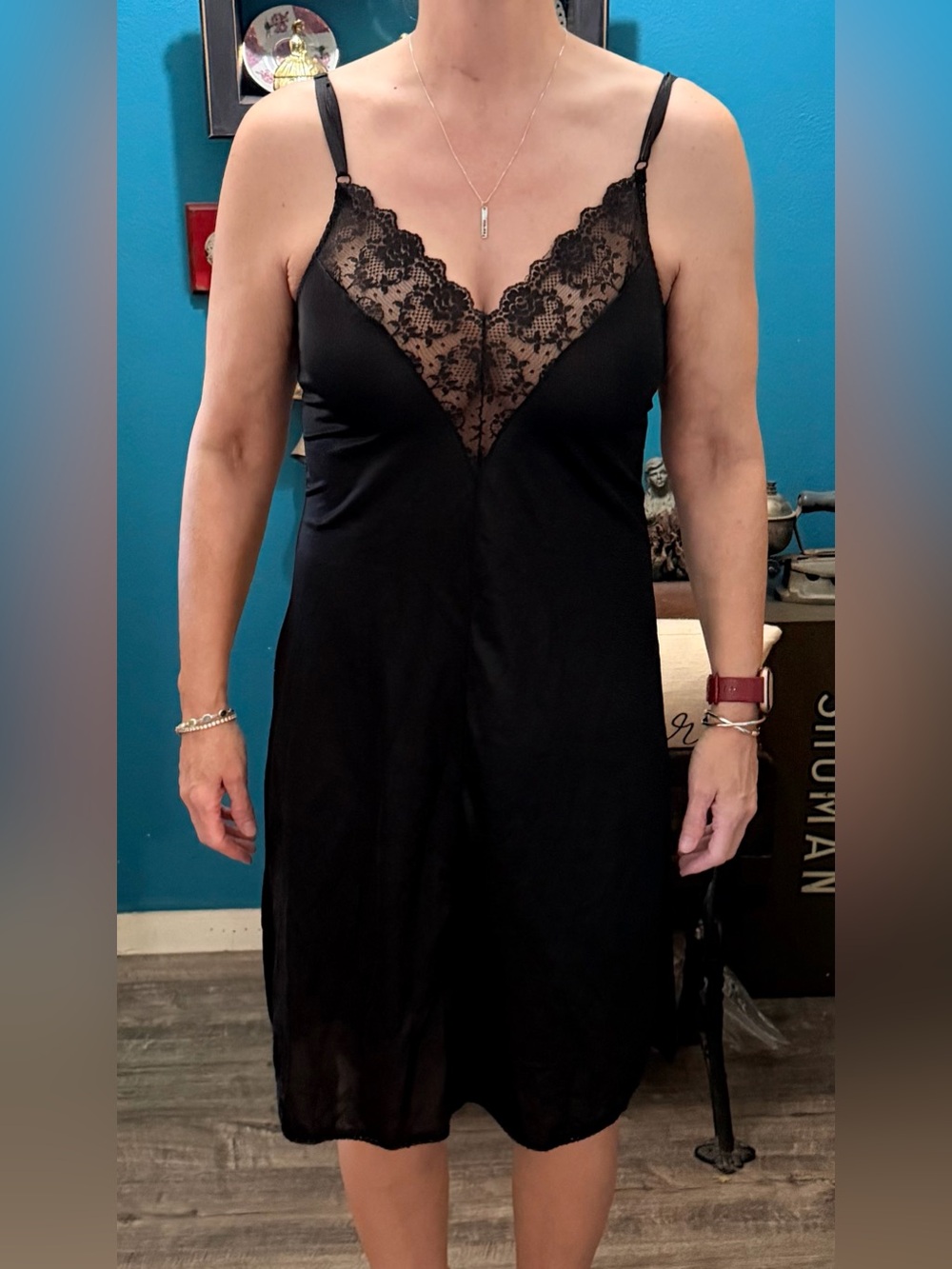 Wonder Maid Black Lace-Trim Slip Dress - Women Intimates